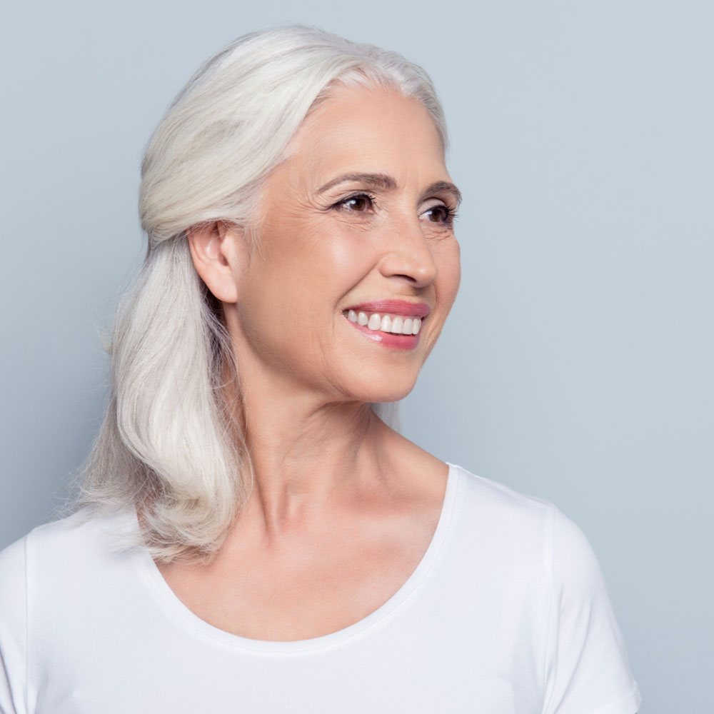 Middle aged white woman smiling